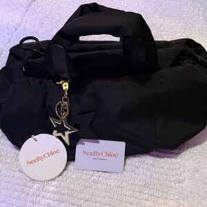 See By Chloe Black Nylon Top-Handle Duffel Satchel Bag